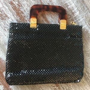 Black Metal Chainmail Purse Tortoise Shell Handles